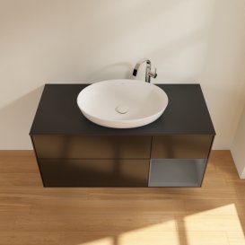 Тумба під раковину Villeroy & Boch Finion 120х50,1 см з підсвічуванням МДФ чорний матовий лак/скло чорне матове G952GKPD