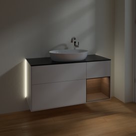 Тумба под раковину Villeroy & Boch Finion 120х50,1 см с подсветкой МДФ глянцевый белый лак/стекло черное матовое G952GNGF