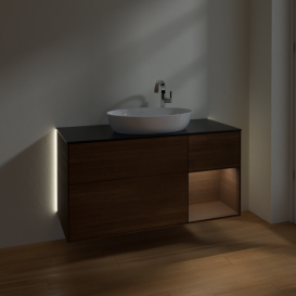 Тумба под раковину Villeroy & Boch Finion 120х50,1 см с подсветкой МДФ шпон грецкого ореха/стекло черное матовое G952GNGN