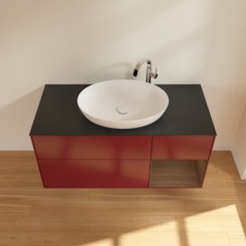 Тумба под раковину Villeroy & Boch Finion 120х50,1 см с подсветкой МДФ пион матовый лак/стекло черное матовое G952GNHB