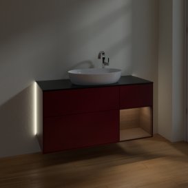 Тумба под раковину Villeroy & Boch Finion 120х50,1 см с подсветкой МДФ пион матовый лак/стекло черное матовое G952GNHB