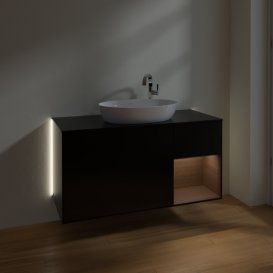 Тумба под раковину Villeroy & Boch Finion 120х50,1 см с подсветкой МДФ черный матовый лак/стекло черное матовое G952GNPD