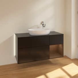 Тумба под раковину Villeroy & Boch Finion 120х50,1 см с подсветкой МДФ черный матовый лак/стекло черное матовое G952GNPD
