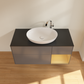Тумба під раковину Villeroy & Boch Finion 120х50,1 см з підсвічуванням антрацит матовий лак/скло чорне матове G952HFGK