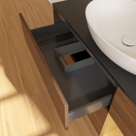 Тумба під раковину Villeroy & Boch Finion 120х50,1 см з підсвічуванням МДФ шпон волоського горіха/скло чорне матове G952HFGN