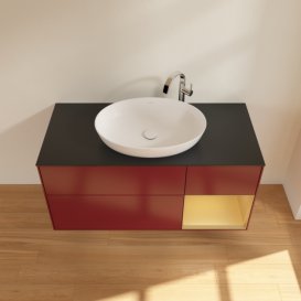 Тумба під раковину Villeroy & Boch Finion 120х50,1 см з підсвічуванням МДФ півонія матовий лак/скло чорне матове G952HFHB