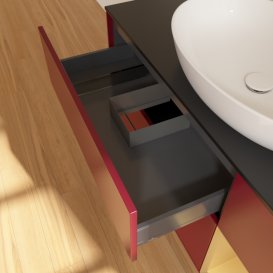 Тумба під раковину Villeroy & Boch Finion 120х50,1 см з підсвічуванням МДФ півонія матовий лак/скло чорне матове G952HFHB