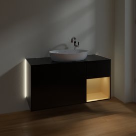 Тумба під раковину Villeroy & Boch Finion 120х50,1 см з підсвічуванням МДФ чорний матовий лак/скло чорне матове G952HFPD