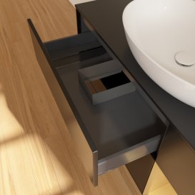 Тумба під раковину Villeroy & Boch Finion 120х50,1 см з підсвічуванням МДФ чорний матовий лак/скло чорне матове G952HFPD