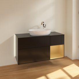 Тумба під раковину Villeroy & Boch Finion 120х50,1 см з підсвічуванням МДФ чорний матовий лак/скло чорне матове G952HFPD