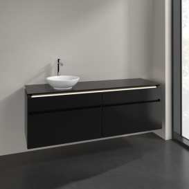Тумба під раковину Villeroy&Boch Legato 160х55 см з підсвічуванням МДФ/ДСП чорний матовий лак B596L0PD