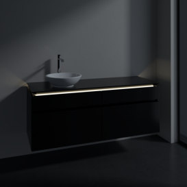 Тумба під раковину Villeroy&Boch Legato 140х55 см з підсвічуванням МДФ/ДСП чорний матовий лак B588L0PD