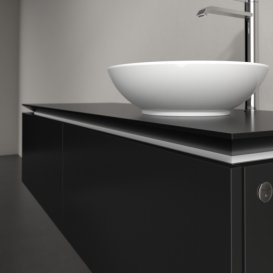 Тумба під раковину Villeroy&Boch Legato 140х38 см з підсвічуванням МДФ/ДСП чорний матовий лак B589L0PD