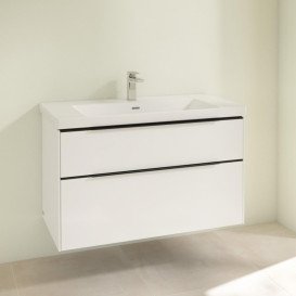 Тумба под раковину Villeroy & Boch Subway 3.0 97,3х57,6 см ДСП/алюминий чистый белый/черный вулкан C57001VF