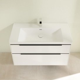 Тумба под раковину Villeroy & Boch Subway 3.0 97,3х57,6 см ДСП/алюминий чистый белый/черный вулкан C57001VF