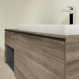 Тумба під раковину Villeroy & Boch Subway 3.0 100х42,3 см ДСП/алюміній дуб кам'яний/чорний вулкан C57101RK