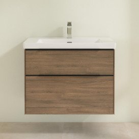 Тумба под раковину Villeroy & Boch Subway 3.0 77,2х57,6 см ДСП/алюминий дуб аризона/черный вулкан C57401VH