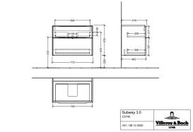 Тумба под раковину Villeroy & Boch Subway 3.0 77,2х57,6 см ДСП/алюминий серый кашемир/черный вулкан C57401VN
