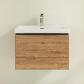 Тумба под раковину Villeroy & Boch Subway 3.0 62,2х42,9 см ДСП/алюминий дуб канзас/черный вулкан C57501RH