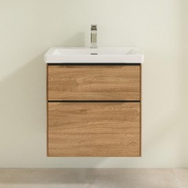 Тумба под раковину Villeroy & Boch Subway 3.0 57,2х57,6 см ДСП/алюминий дуб канзас/черный вулкан C57801RH