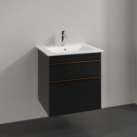 Тумба под раковину Villeroy & Boch Venticello 55,3х50,2 см МДФ черный матовый лак/ручка медь A92305PD