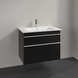 Тумба під раковину Villeroy & Boch Venticello 75,3х50,2 см МДФ чорний матовий лак/ручка алюміній білий A92502PD