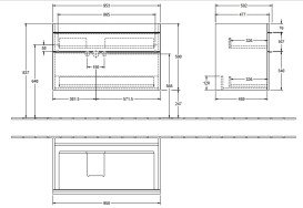 Тумба під раковину Villeroy & Boch Venticello 95,3х50,2 см ДСП м'який сірий/ручка алюміній білий A92702VK
