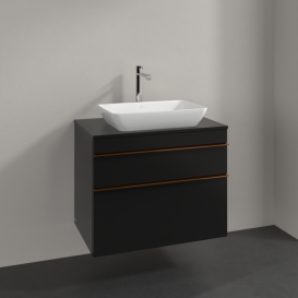 Тумба під раковину Villeroy & Boch Venticello 75,7х50,2 см МДФ чорний матовий лак/ручка мідь A94005PD