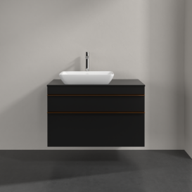 Тумба під раковину Villeroy & Boch Venticello 95,7х50,2 см МДФ чорний матовий лак/ручка мідь A94205PD