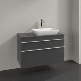 Тумба под раковину Villeroy & Boch Venticello 95,7х50,2 см МДФ глянцевый серый/ручка алюминий белый A94302FP