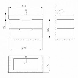 Тумба підвісити Sanwerk Alessa Air 90х44 см з раковиною Канті білий / венге MV0000589