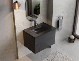 Тумба підвісна Besco Akya Classic з раковиною 76х52, 5х51 см МДФ/ДСП графіт матовий #KAC-76-GGB