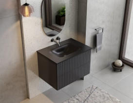 Тумба подвесная Besco Akya Linea с раковиной 76х52,5х51 см МДФ/ДСП графит матовый #KAL-76-GGB