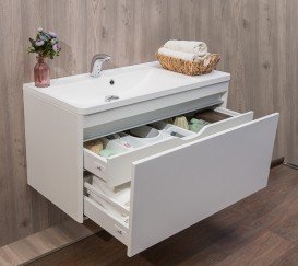 Тумба подвесная Буль-Буль Aspen 1003x482x540 мм белый матовый с раковиной Sacramento белый Aspen 1000m