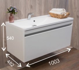 Тумба подвесная Буль-Буль Aspen 1003x482x540 мм белый матовый с раковиной Sacramento белый Aspen 1000m