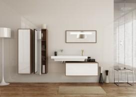 Тумба підвісна для раковини Hatria Sliding wood system 100 без отворів дерево горіх / білий глянець YXS192
