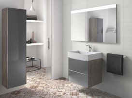 Тумба підвісна ДСП / ДВП 60х49.8 дуб / темне дзеркальне скло з раковиною для ванної Roca Inspira FINECERAMIC білий A851075403