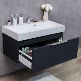 Тумба подвесная Fancy Marble Bermuda-1 90x46 см с раковиной Ashley 900C МДФ серый Bermuda 1 С