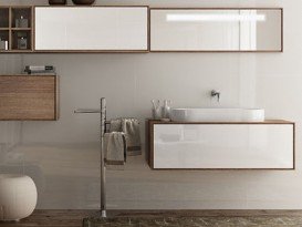 Тумба підвісна Hatria Sliding wood system 80 з отвором в центрі дерево горіх / білий глянець YXT592