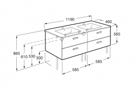 Тумба подвесная МДФ 120х45 береза с двойной раковиной для ванной Roca Victoria керамика белый A855850422