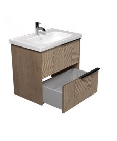 Тумба подвесная Мойдодыр Illusion 70-A с раковиной Creavit Ideal ДСП дуб натуральный 00-0008592