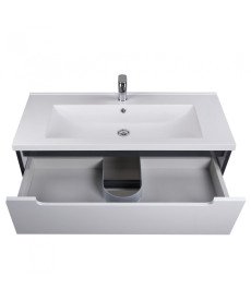 Тумба подвесная Мойдодыр Paula 100-A с раковиной Cosmopolitan ДСП/МДФ белый глянец/графит глянцевый 00-0006534