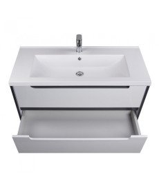 Тумба подвесная Мойдодыр Paula 100-A с раковиной Cosmopolitan ДСП/МДФ белый глянец/графит глянцевый 00-0006534