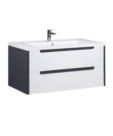 Тумба подвесная Мойдодыр Paula 100-A с раковиной Cosmopolitan ДСП/МДФ белый глянец/графит глянцевый 00-0006534