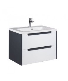 Тумба подвесная Мойдодыр Paula 60-A с раковиной Cosmopolitan ДСП/МДФ белый глянец/графит глянцевый 00-0006524