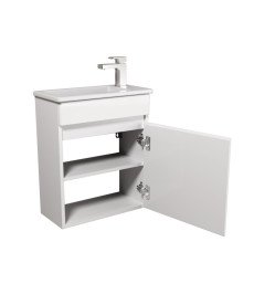 Тумба подвесная Мойдодыр Vela 50-А с раковиной Piccolo ДСП/МДФ белый глянец 00-0009271