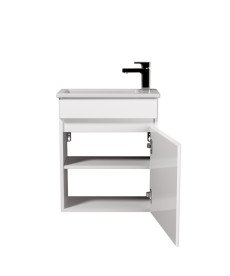 Тумба подвесная Мойдодыр Vela 50-А с раковиной Piccolo ДСП/МДФ белый глянец 00-0009271