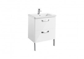 Тумба подвесная с двумя ящиками МДФ 60х44 белый глянец с раковиной для ванной Roca Gap керамика белый с сифоном A855997806