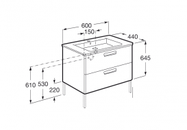 Тумба подвесная с двумя ящиками МДФ 60х44 белый глянец с раковиной для ванной Roca Gap керамика белый с сифоном A855997806