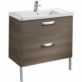 Тумба подвесная с двумя ящиками МДФ 80х44 тик с раковиной для ванной Roca Gap керамика белый с сифоном A855998150